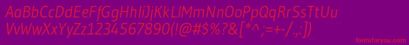 Weitere Informationen zur GudeaItalic-Schriftart GudeaItalic-Schriftart – Rote Schriften auf violettem Hintergrund