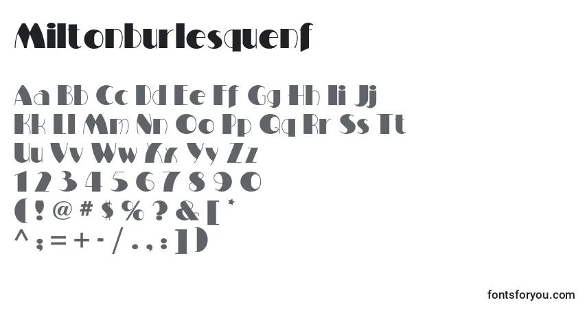 Шрифт Miltonburlesquenf (20550) – алфавит, цифры, специальные символы