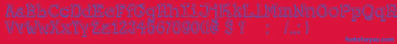 DkKoerier-Schriftart – Blaue Schriften auf rotem Hintergrund
