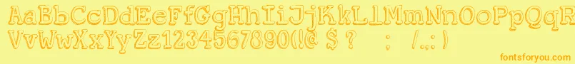 DkKoerier-Schriftart – Orangefarbene Schriften auf gelbem Hintergrund