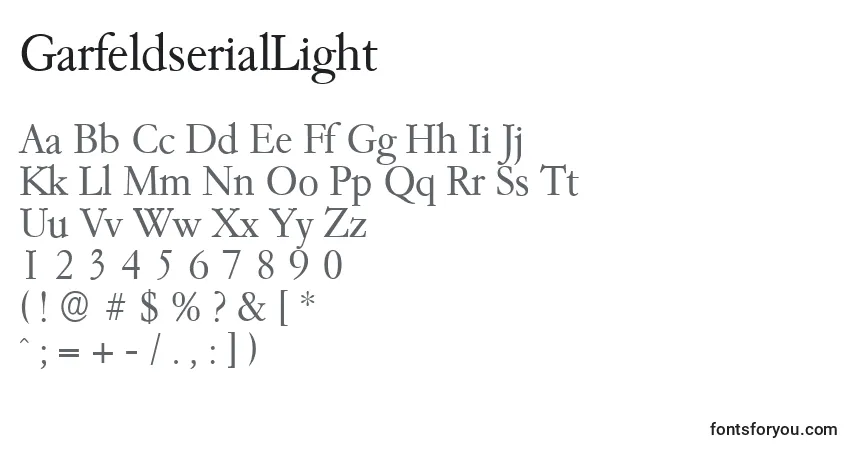 Czcionka GarfeldserialLight – alfabet, cyfry, specjalne znaki