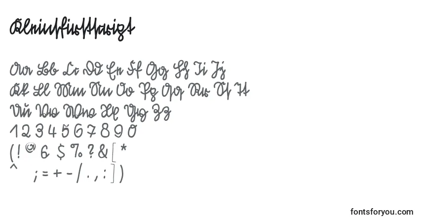 Schriftart Kleinsfirstscript – Alphabet, Zahlen, spezielle Symbole