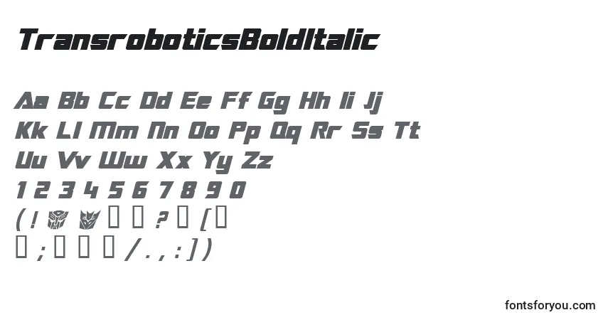 Fuente TransroboticsBoldItalic - alfabeto, números, caracteres especiales