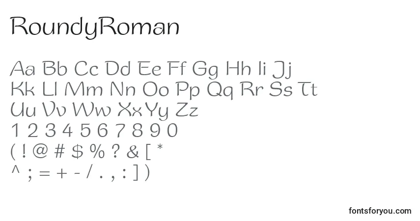 Schriftart RoundyRoman – Alphabet, Zahlen, spezielle Symbole
