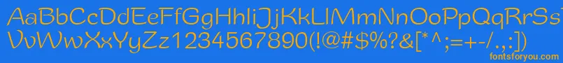 フォントRoundyRoman – オレンジ色の文字が青い背景にあります。