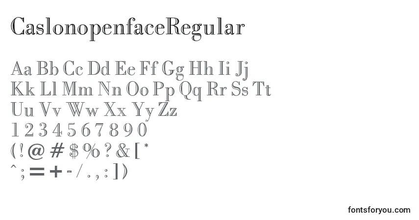 A fonte CaslonopenfaceRegular – alfabeto, números, caracteres especiais