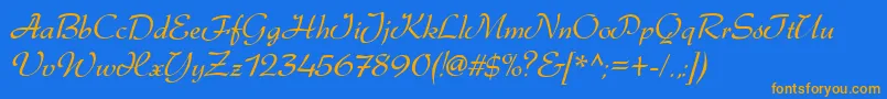 フォントDsgabriele – オレンジ色の文字が青い背景にあります。