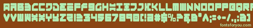 フォントOmega3Condensed – 緑色の文字が茶色の背景にあります。