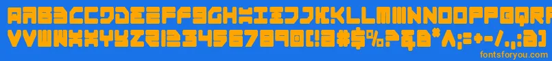 フォントOmega3Condensed – オレンジ色の文字が青い背景にあります。