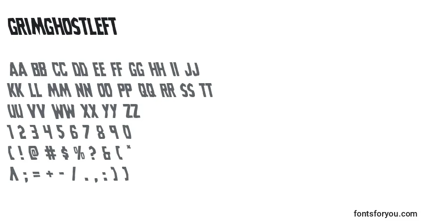 A fonte Grimghostleft – alfabeto, números, caracteres especiais