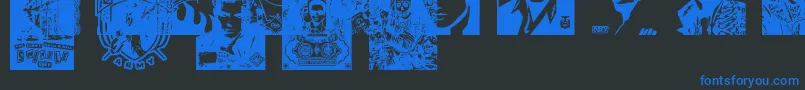 ObeyrockersCaps-Schriftart – Blaue Schriften auf schwarzem Hintergrund