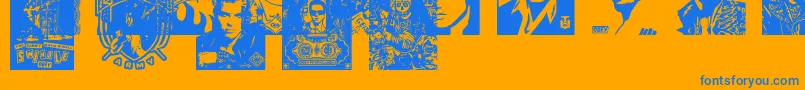 ObeyrockersCaps-Schriftart – Blaue Schriften auf orangefarbenem Hintergrund
