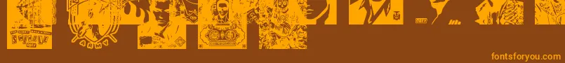 ObeyrockersCaps-fontti – oranssit fontit ruskealla taustalla