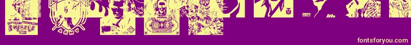 フォントObeyrockersCaps – 紫の背景に黄色のフォント