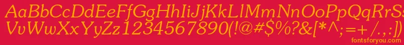 SouvenircItalic-Schriftart – Orangefarbene Schriften auf rotem Hintergrund