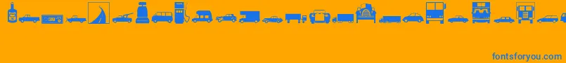 TransportationRegular-Schriftart – Blaue Schriften auf orangefarbenem Hintergrund