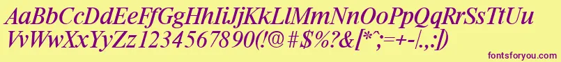 RiccioneSerialRegularitalicDb Font – Purple Fonts on Yellow Background