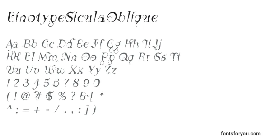 LinotypeSiculaObliqueフォント–アルファベット、数字、特殊文字