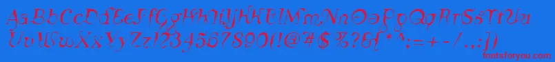 LinotypeSiculaOblique-Schriftart – Rote Schriften auf blauem Hintergrund