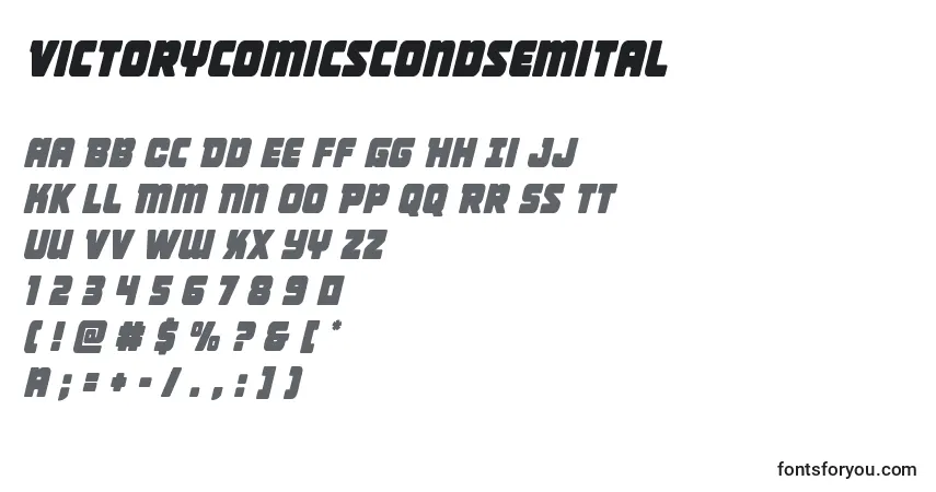 Шрифт Victorycomicscondsemital – алфавит, цифры, специальные символы
