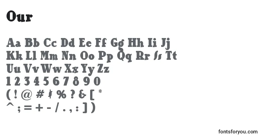 characters of our font, letter of our font, alphabet of  our font