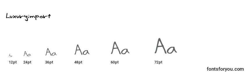 sizes of luxuryimport font, luxuryimport sizes