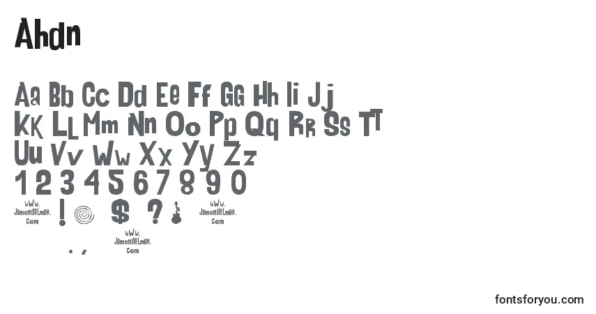 A fonte Ahdn – alfabeto, números, caracteres especiais