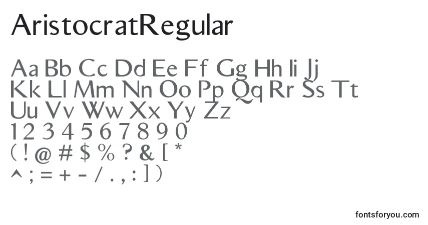 Czcionka AristocratRegular – alfabet, cyfry, specjalne znaki