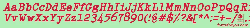 Czcionka TypowriterBoldItalicDemo – czerwone czcionki na zielonym tle