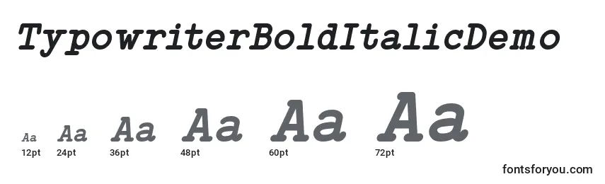 Размеры шрифта TypowriterBoldItalicDemo