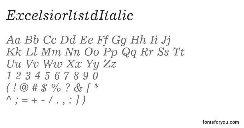 Шрифт ExcelsiorltstdItalic – алфавит, цифры, специальные символы