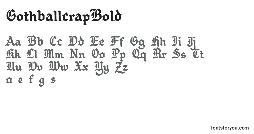 Czcionka GothballcrapBold – alfabet, cyfry, specjalne znaki