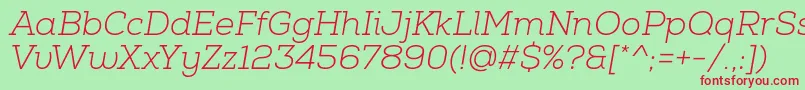 Fonte NexaSlabLightItalic – fontes vermelhas em um fundo verde