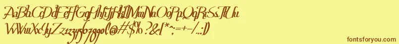 フォントHitalicaBold – 茶色の文字が黄色の背景にあります。