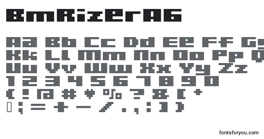 A fonte BmRizerA6 – alfabeto, números, caracteres especiais