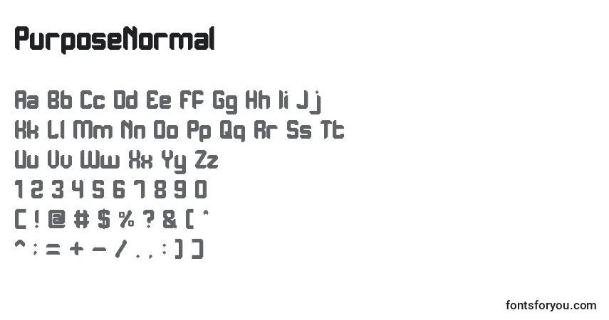 A fonte PurposeNormal – alfabeto, números, caracteres especiais