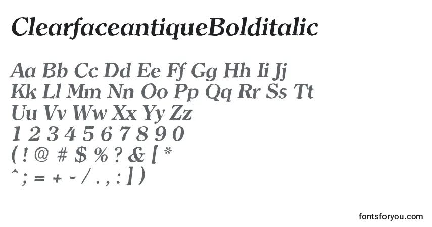 ClearfaceantiqueBolditalicフォント–アルファベット、数字、特殊文字