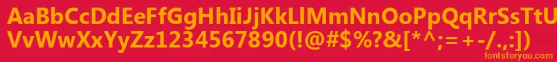 KhmerUiРџРѕР»СѓР¶РёСЂРЅС‹Р№-Schriftart – Orangefarbene Schriften auf rotem Hintergrund