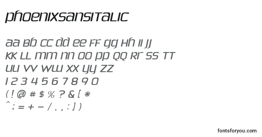 PhoenixSansItalic Font – alphabet, numbers, special characters