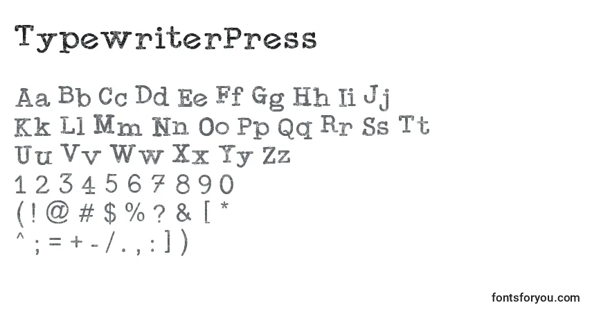 A fonte TypewriterPress – alfabeto, números, caracteres especiais