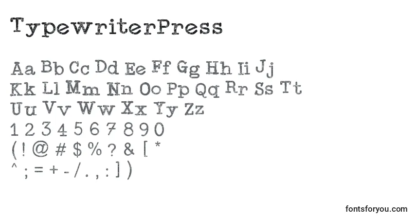 TypewriterPressフォント–アルファベット、数字、特殊文字