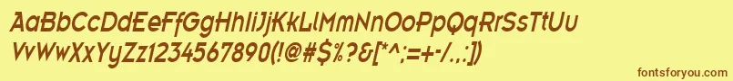 フォントEmblemcondensedItalic – 茶色の文字が黄色の背景にあります。