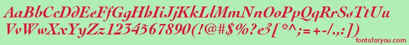 CochinLtBoldItalic-fontti – punaiset fontit vihreällä taustalla