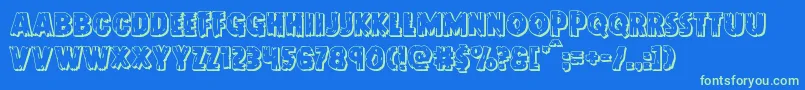 Doktermonstro3D-Schriftart – Grüne Schriften auf blauem Hintergrund