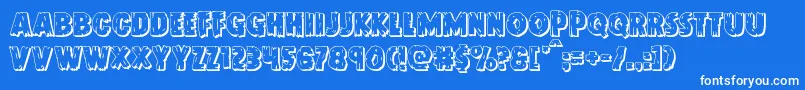 Doktermonstro3D-Schriftart – Weiße Schriften auf blauem Hintergrund