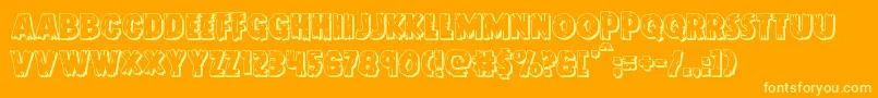 Doktermonstro3D-Schriftart – Gelbe Schriften auf orangefarbenem Hintergrund