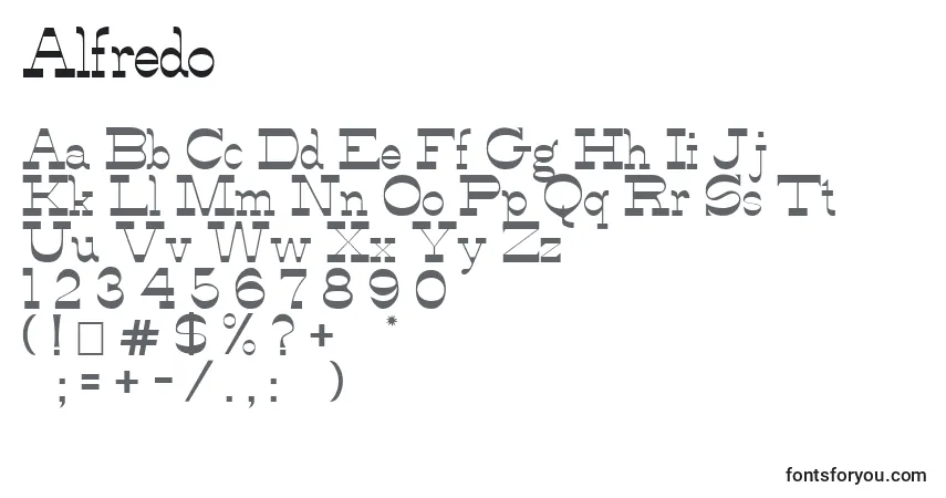 Schriftart Alfredo – Alphabet, Zahlen, spezielle Symbole