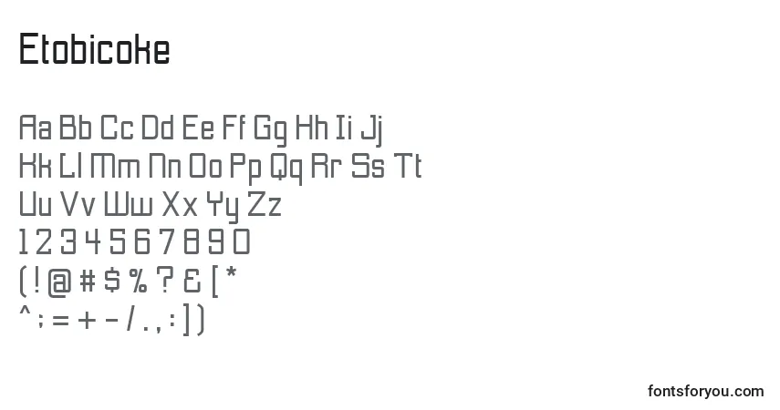 Schriftart Etobicoke – Alphabet, Zahlen, spezielle Symbole