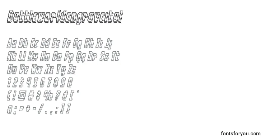 A fonte Battleworldengraveital – alfabeto, números, caracteres especiais