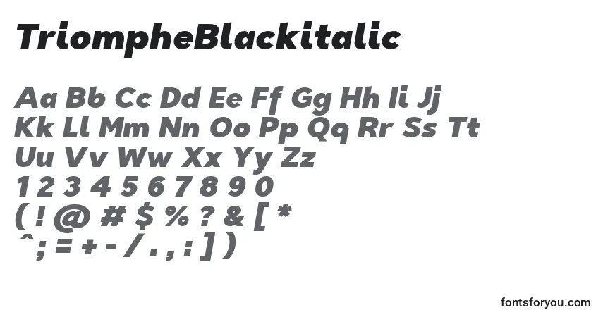 Шрифт TriompheBlackitalic – алфавит, цифры, специальные символы
